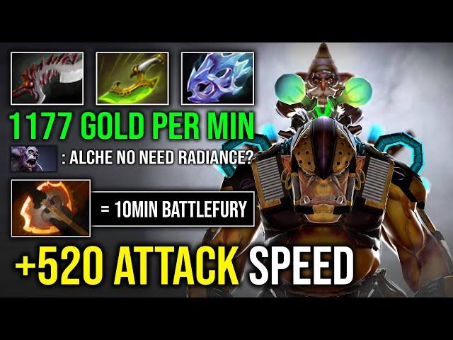 NEW FAST JUNGLE GUIDE 10Min Battlefury No Radiance with 1177 GPM 520 Attack Speed Alchemist Dota 2