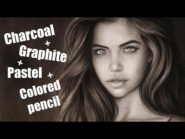 Portrait Drawing Using Graphite Pencils, Charcoal, Black Pan Pastel and Black Colored Pencil