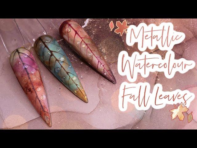 Metallic Watercolour Fall Leaves | Autumn Nail Art