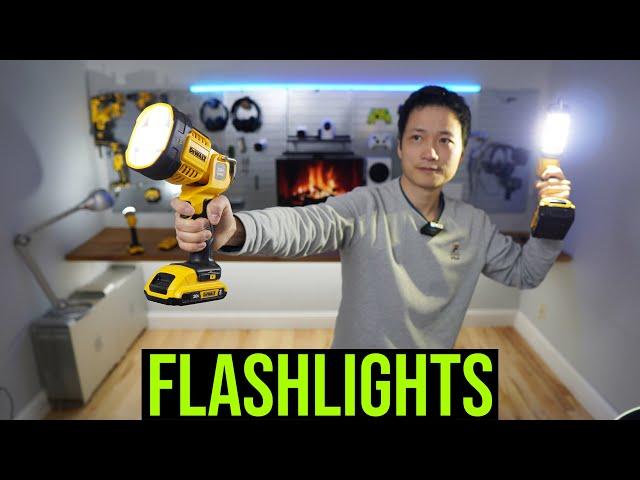 3 DeWALT Flashlights Compared (DCL040 vs DCL050 vs DCL060 Spotlight vs Floodlight)