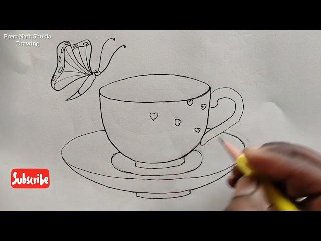 कप प्लेट का चित्र बनाना सीखें || How to Draw a Cup Plate With Pencil Sketch Easy step by step