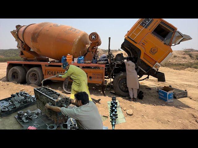 Emergency Engine Rebuild of Concrete Mixer Truck Stuck in Desert