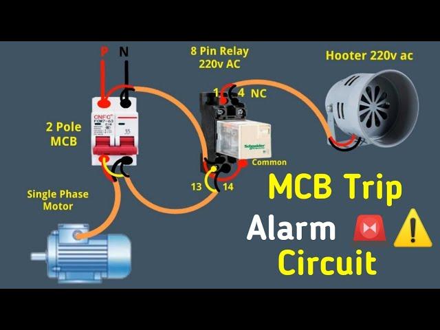 MCB Trip Alarm Circuit with Motor || MCB Tripping Hooter Wiring Connection in Hindi/Urdu