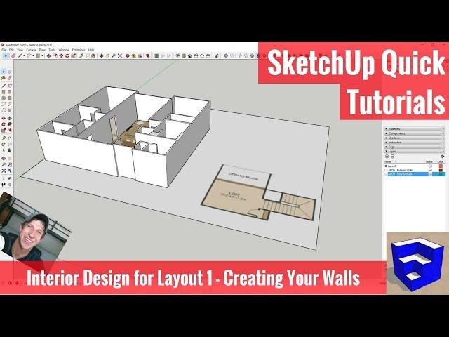 SketchUp Interior Design for Layout 1 - Walls from a Floor Plan Image