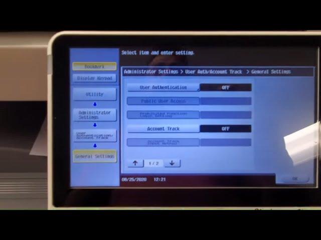 Konica Minolta Bizhub User Authentication-Account Track Set Up