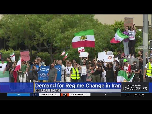 Protestors gather in Sherman Oaks to demand regime change in Iran