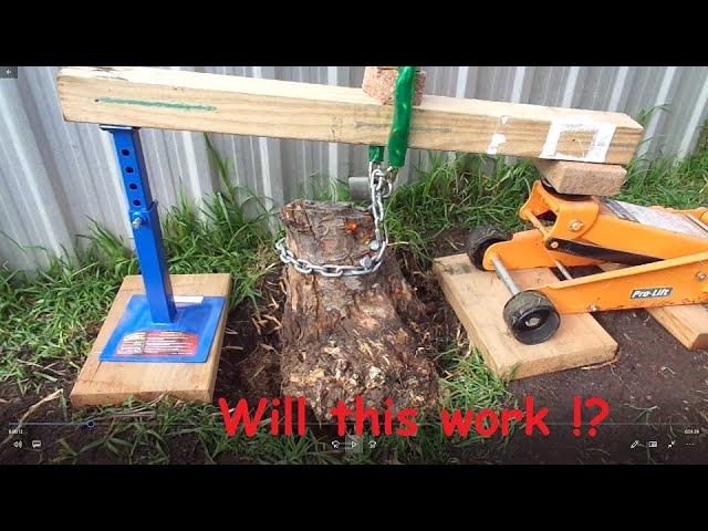 Removing tree stump with trolley jack