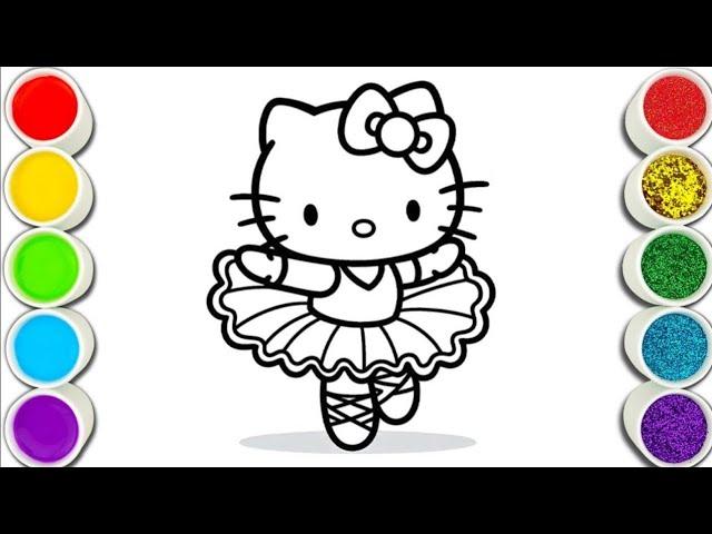 Hello Kitty Dancing Easy and Cute drawing easy with colours. @Afzaaldrawing