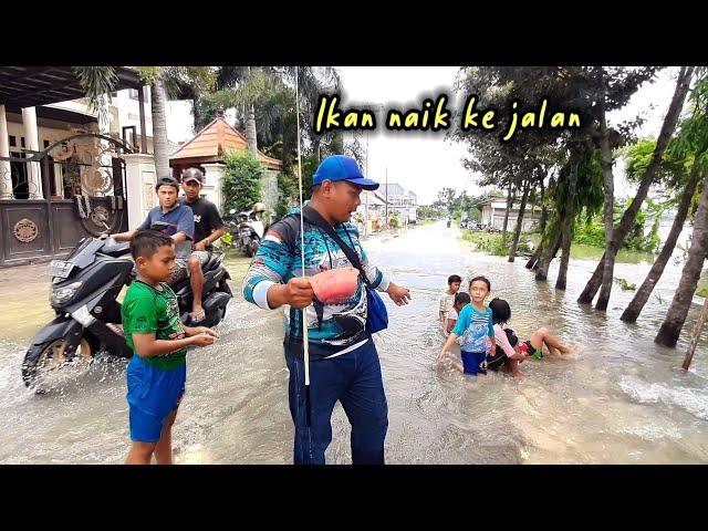 HEBOH BANJIR LAMONGAN! Mancing depan rumah warga jadi sarang ikan