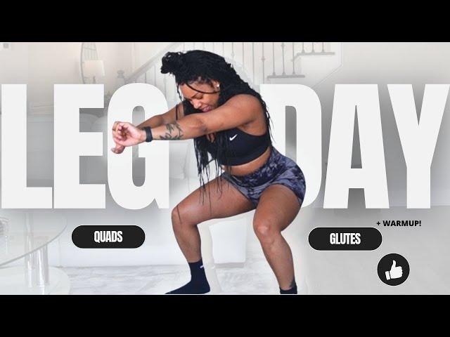 JUICY Leg Day!! | Full Quad and Glute Workout | at home workout + dumbbells (warm up included)