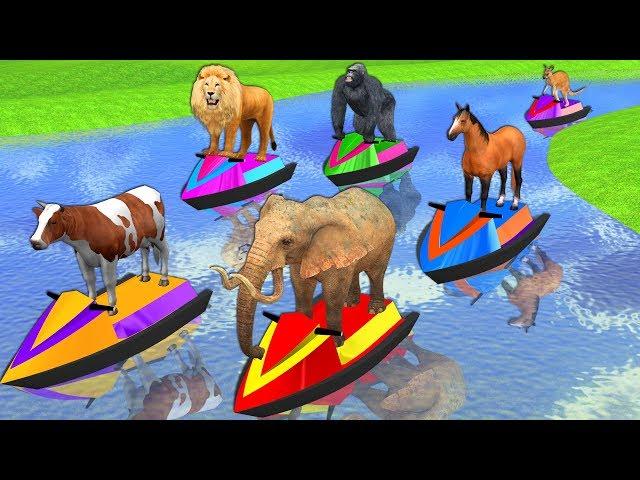 Learn Wild Animals On Speed Boat Race Video For Kids - Learn Animals Names & Sounds For Toddlers