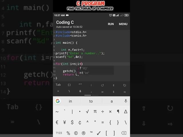 Factorial Of A Number In C || C Programming #shorts #basiccode #cprogramming