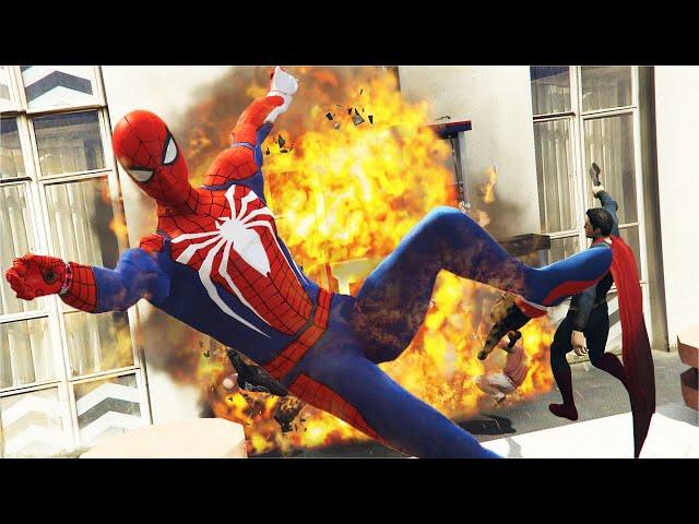 GTA 5 Stunning Ragdolls #30 (Spiderman And Superman - Explosions And Fire Ragdolls)