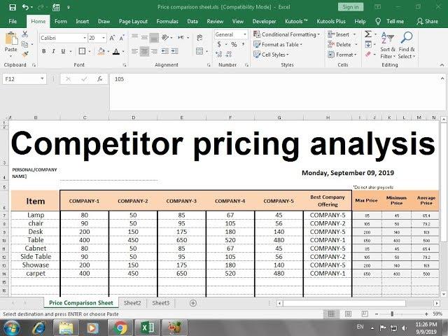 #367 How To Make Competitor price comparison excel Sheet