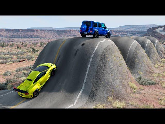 Cars vs Switchback Road, Reverse Speed Bumps, Train tracks and Spikes ▶️ BeamNG Drive
