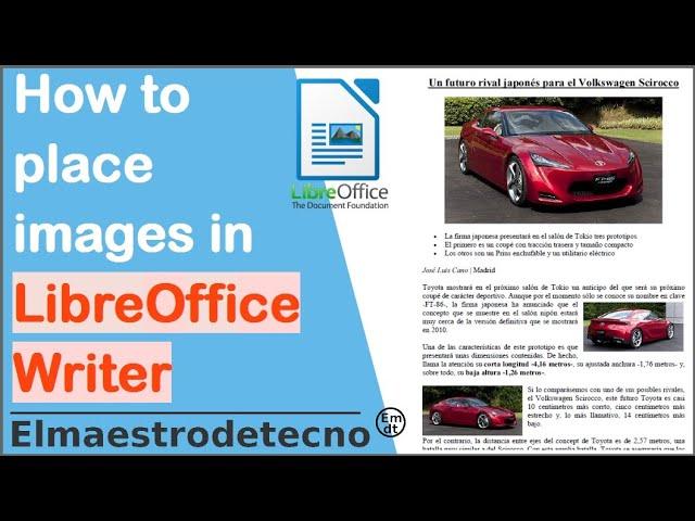 How to place images or photos in LibreOffice Writer. Also OpenOffice.