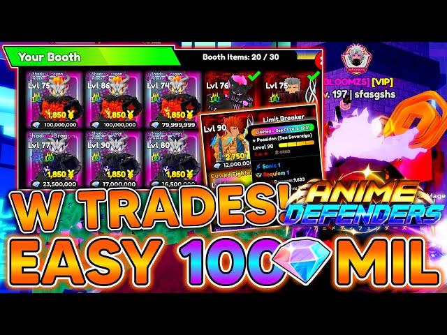 ANIME DEFENDERS! HUGE W TRADES! GOT 100,000,000+ GEM PROFITS! Easy W Trades In Anime Defenders