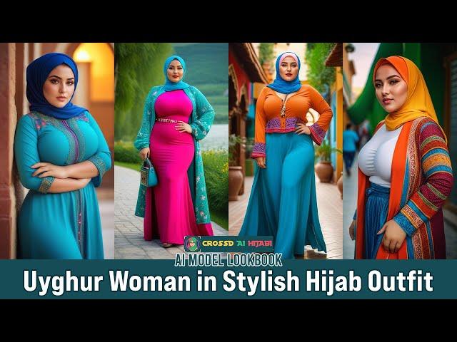 Uyghur Muslim Woman as Virtual Influencer in Stylish Hijab Outfit AI Model Look Book