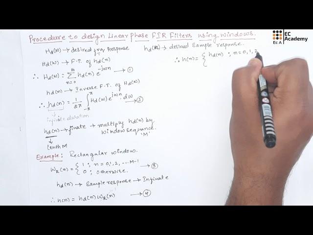 DSP#57 Procedure to design linear phase FIR filter using windows in dsp || EC Aca6