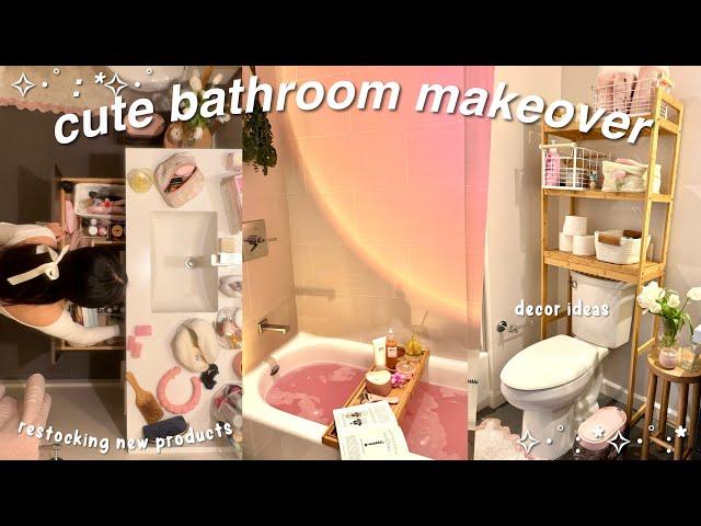 BATHROOM MAKEOVER! decorating + cleaning, cute decor haul, pinterest self care night 