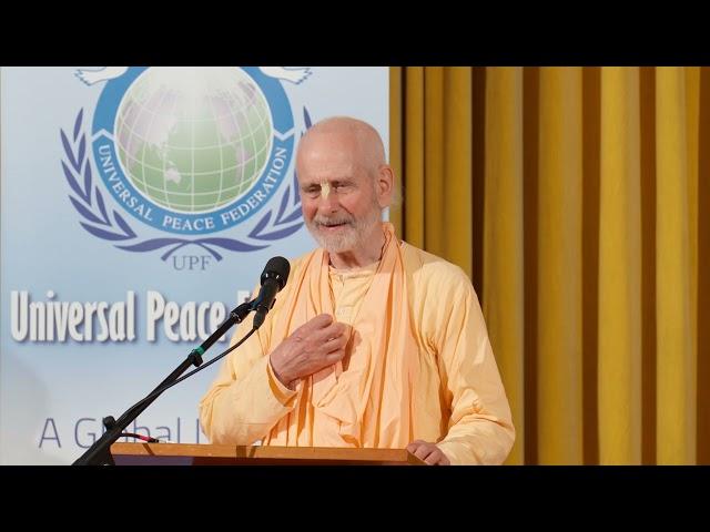 Nemi Bhaktivedanta: Vedic Society for Bhakti-yoga at a UPF World Interfaith Harmony Week event.