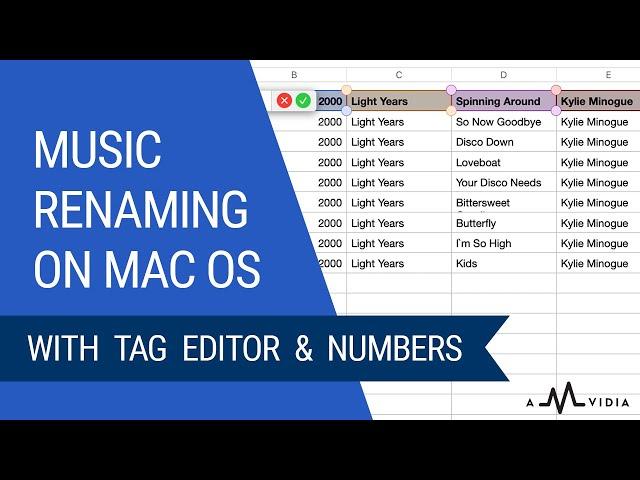 Generate audio filenames from tags on Mac with Tag Editor and Numbers.