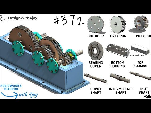 How to design Reduction Spur Gear Box Link in description #372 #designwithajay #tutorial #solidworks