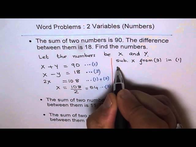 Sum and Difference of Numbers 2 Variables Application Linear Equations