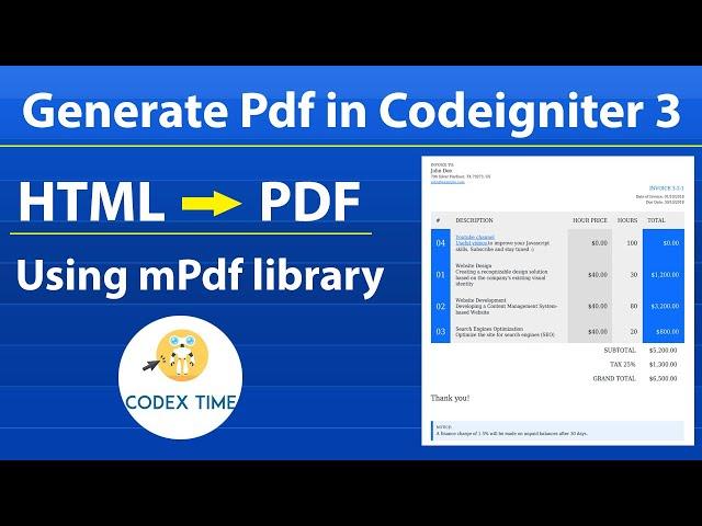 How to generate Pdf in Codeigniter 3 using mPdf library | Php | Mysql | Html