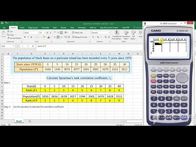 Using Casio fx 9860g sd to calculate spearman's rank correlation