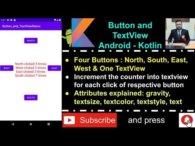 Button & TextView - Android Kotlin (Increment the counter of Buttons on click and set into Textview)