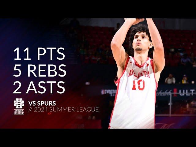 Zaccharie Risacher 11 pts 5 rebs 2 asts vs Spurs 2024 Summer League