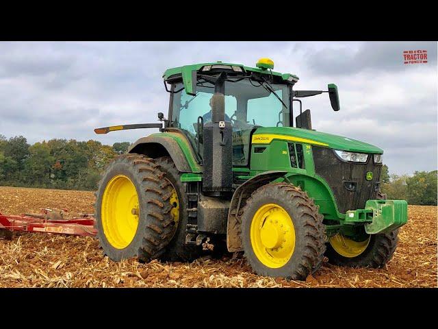 JOHN DEERE 7R 210 Tractor & 50ft Harrow Working on Fall Tillage