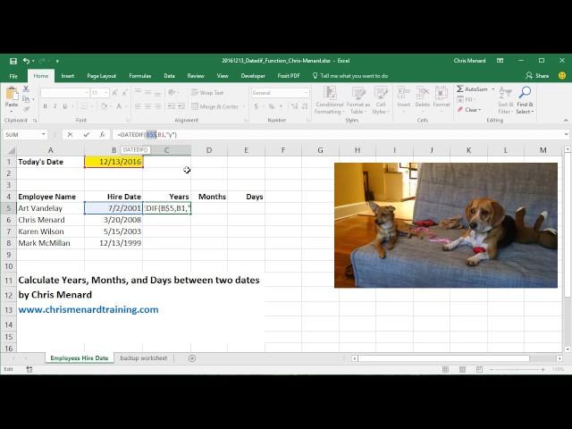 Excel: calculate the number of years, months, and days between two dates by Chris Menard