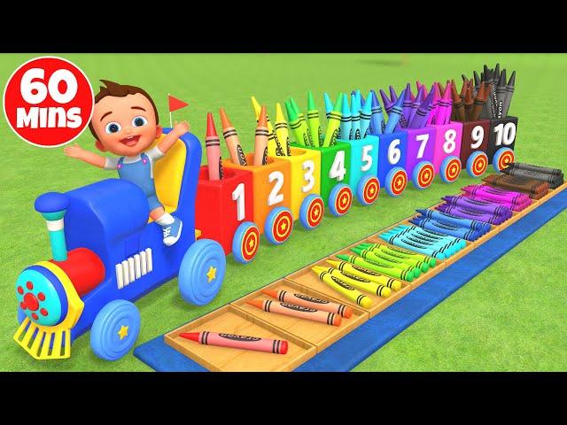 Learning Colors & Numbers: Crayon Train Rhymes for Toddlers - 60-Minute Fun Collection!