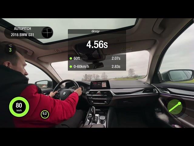 BMW 520D G31 2.0D AT RWD 2018 STAGE-1. 0-100 acceleration.