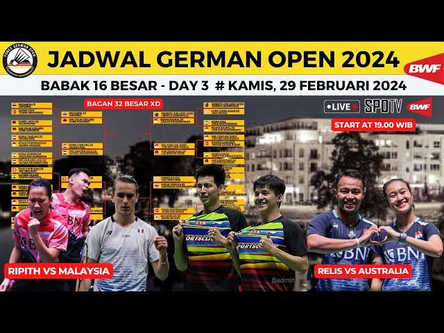 Rehan/Lisa vs Australia ~ Rinov/Pitha vs Malaysia - jadwal Babak 16 Besar German Open 2024