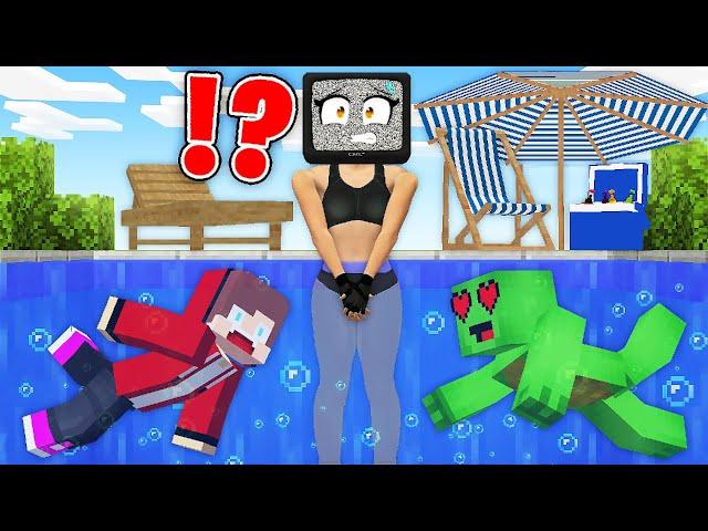 JJ and Mikey SPIES on TV WOMAN UNDERWATER in Minecraft - Maizen