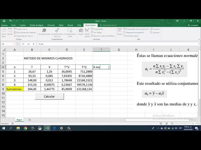 Vídeo 1 Mínimos cuadrados con Excel