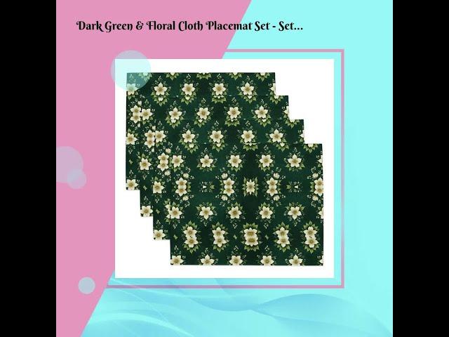 Dark Green & Floral Cloth Placemat Set - Set of 4 Placemats - Gothic Style Placemats - Washable L...