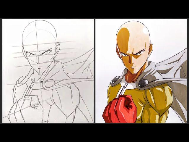 Cara Menggambar Saitama - One Punch Man | Anime Drawing - Step by Step