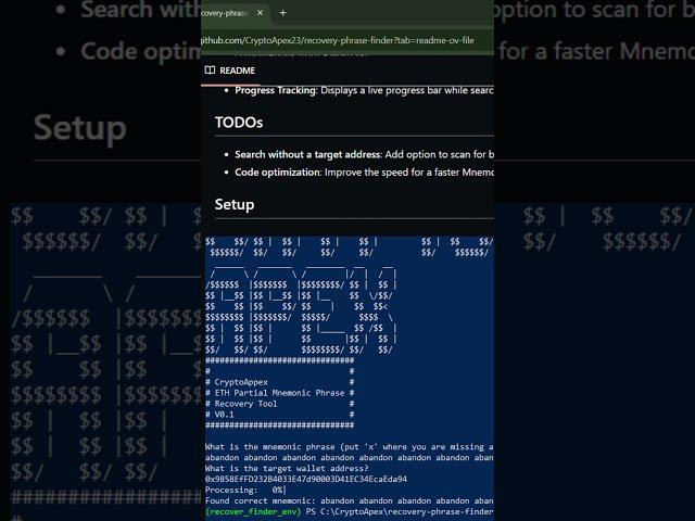 Partial Ethereum Mnemonic Phrase Recovery Tool #eth #btc #ethereum #crypto #python #cryptocurrency