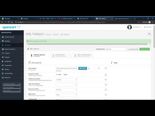 XML import Pro Opencart Türkçe Modül