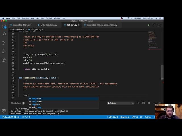 Modelling Psychometric Curves in Python: Video 3 – arrays of arrays for days