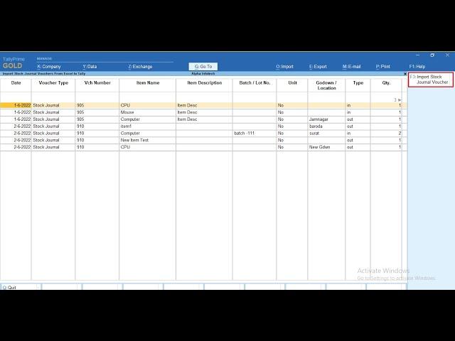 Tally Add On : Import Stock Journal from Excel to Tally in TallyPrime software.