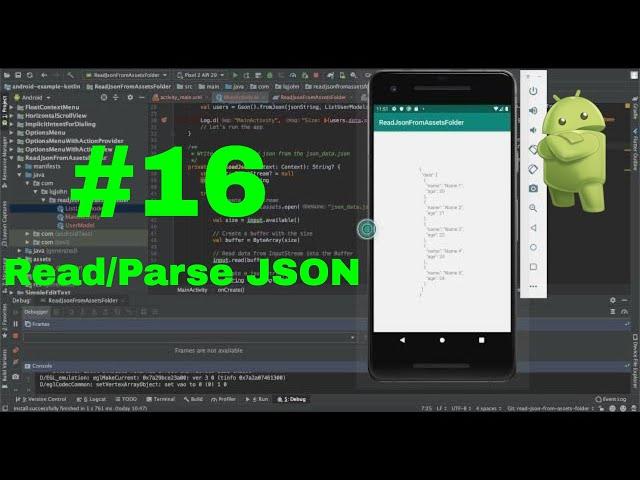 #16 How to read JSON file / JSON String from Assets folder in Android - Kotlin Android for beginners