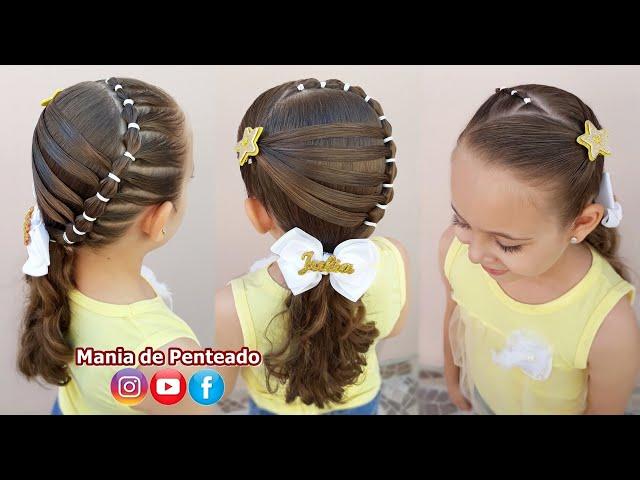 Penteado Infantil Ligas em Lua e Estrela Cadente | Beautiful Hairstyle with Rubber Band for Girls ⭐