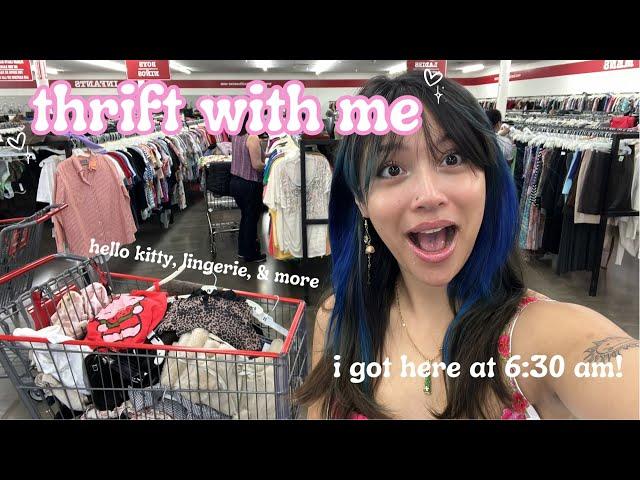 THRIFT WITH ME!! Lingerie, hello kitty, vintage dresses, & more (+ try-on)