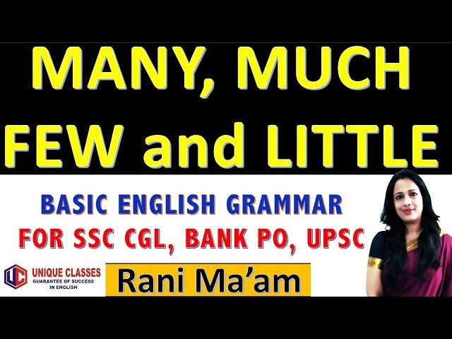 Different Among Many, Much, Few and Little | English Grammar By Rani Mam For SSC CGL/Bank PO [Hindi]