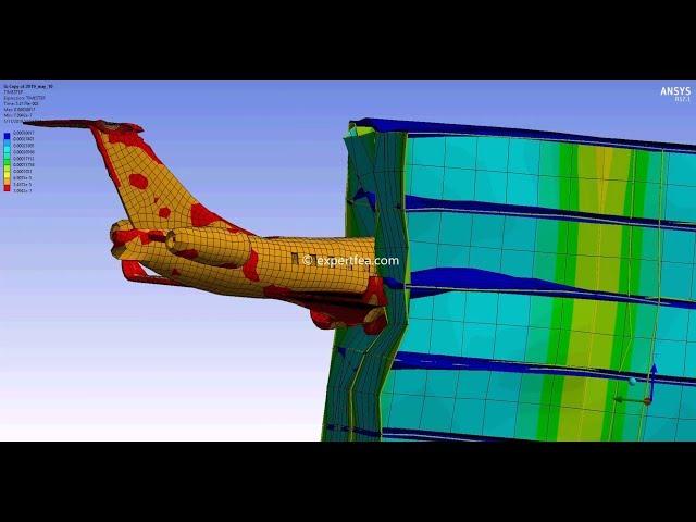 ANSYS WB Explicit Dynamics FEA - Simulation of plane impacting and crashing into a building